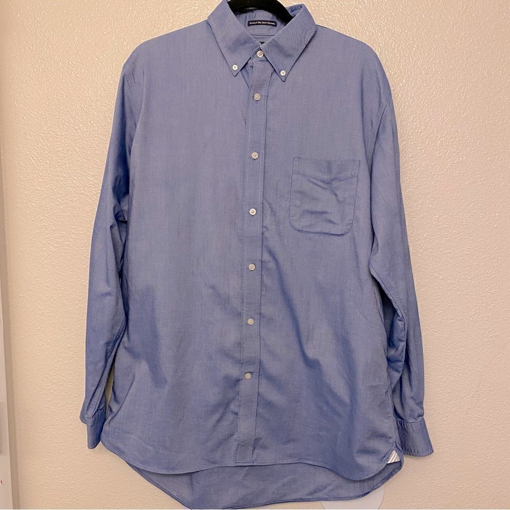 Lands End No Iron Pinpoint Oxford chambray style blue Shirt 16-16.5 mens Large